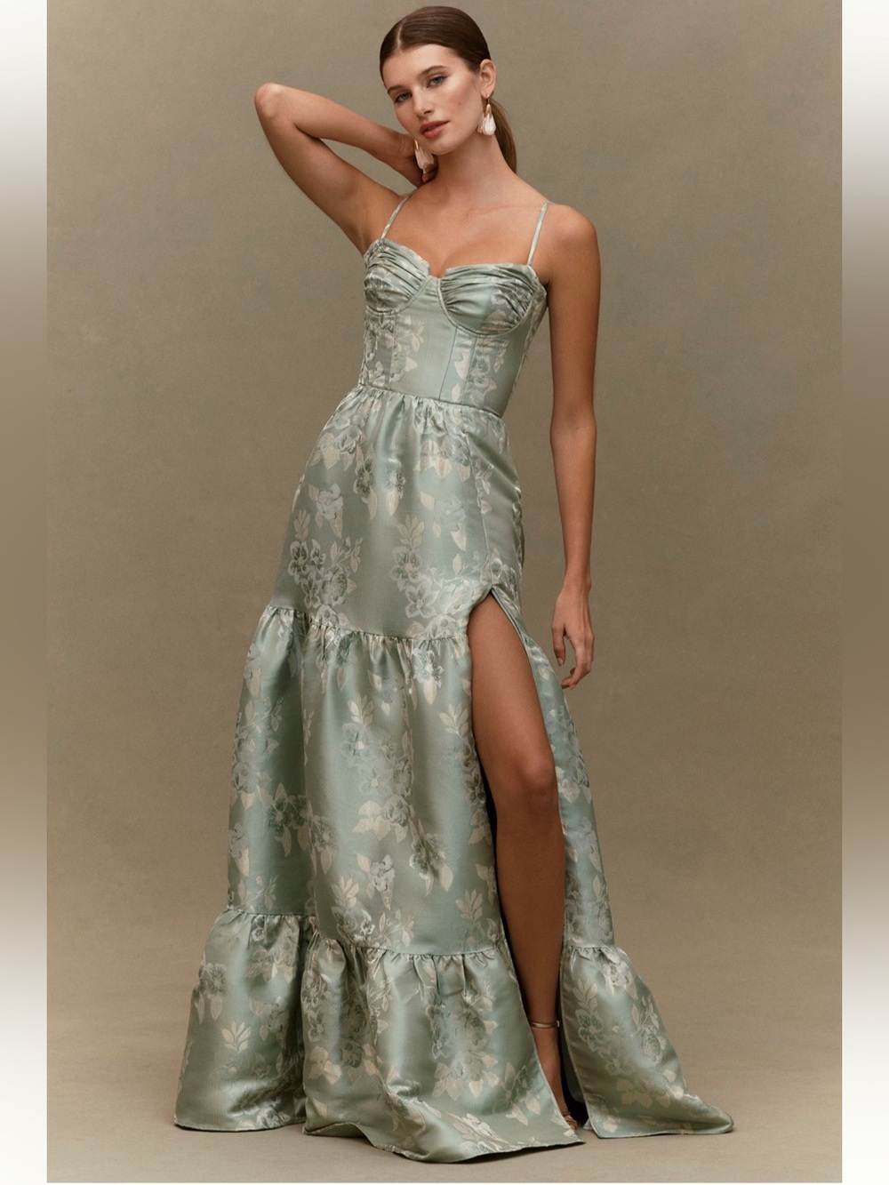 NWT V. Chapman Lucetta Corset Tiered Brocade Maxi Dress